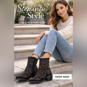 Jeffrey Campbell x Free People Boots Ankle Black Rhinestones Embellished